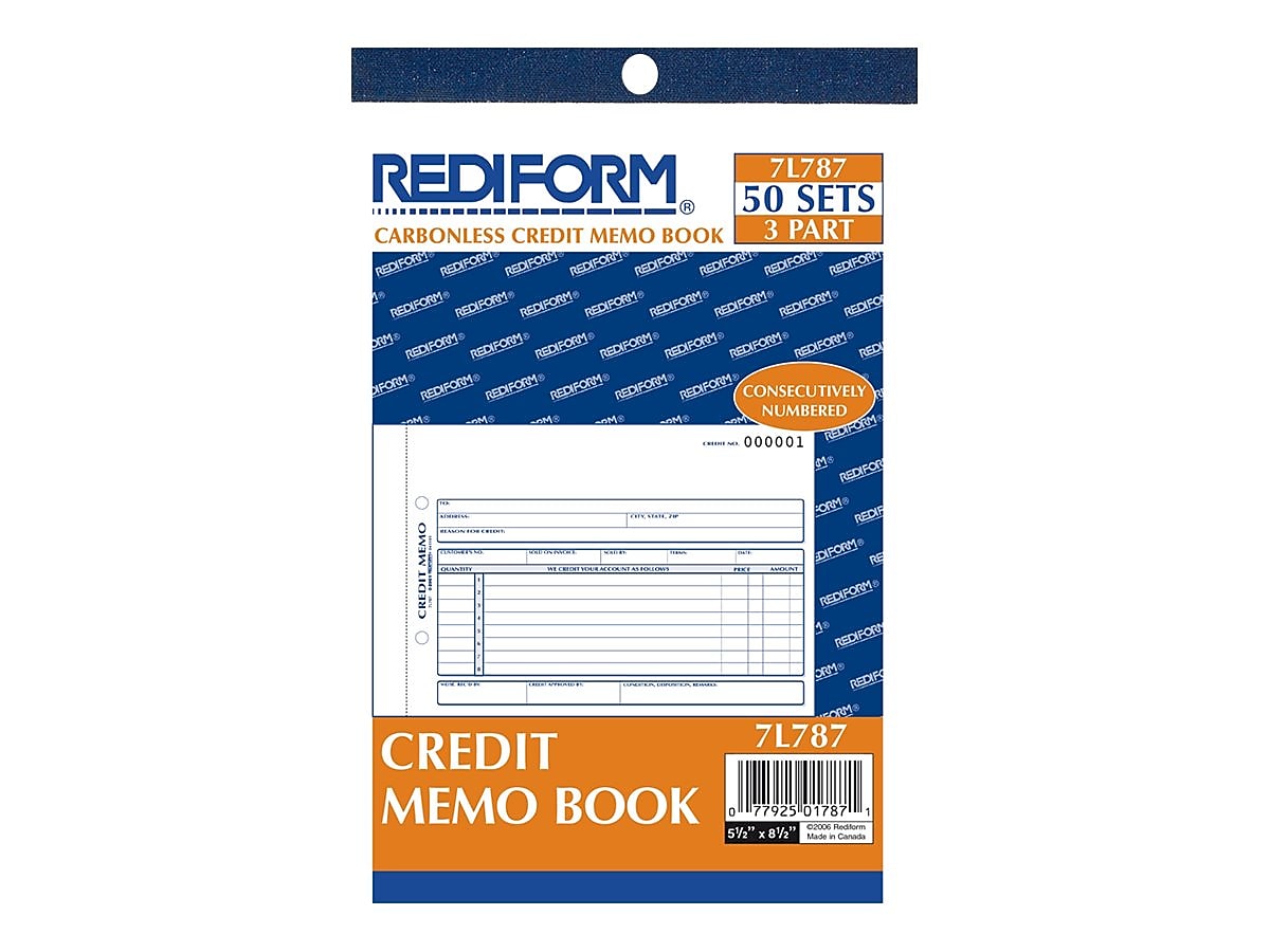 Rediform 3-Part Carbonless Credit Memos, 5.5