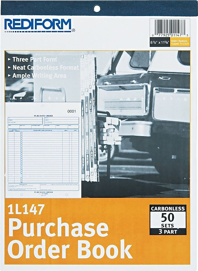 Rediform 3-Part Carbonless Purchase Order, 8 1/2