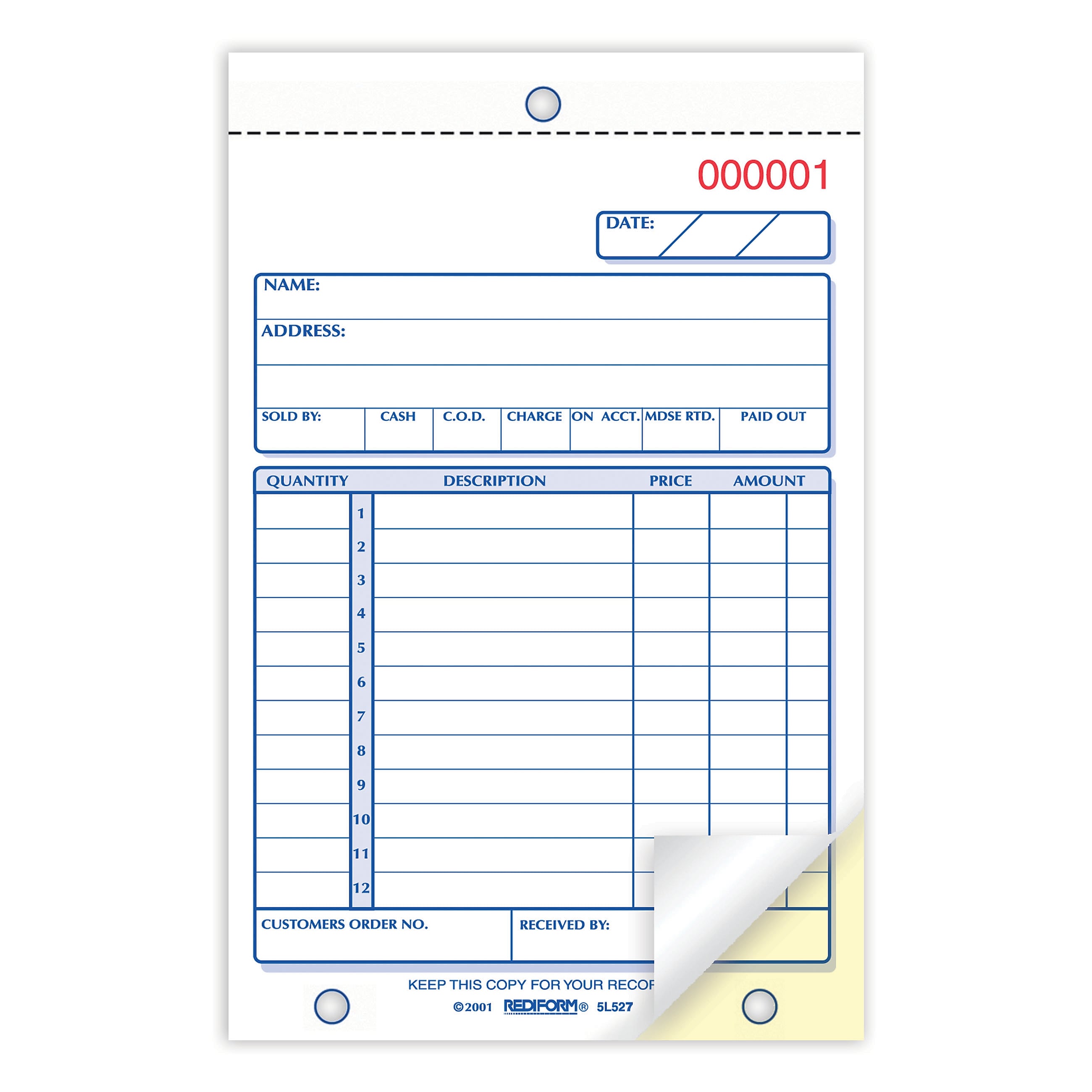 Rediform 3-Part Carbonless Receipts, 4-1/4