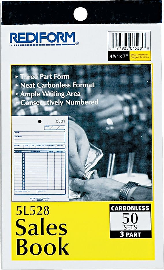 Rediform 3-Part Carbonless Receipts, 4-1/4