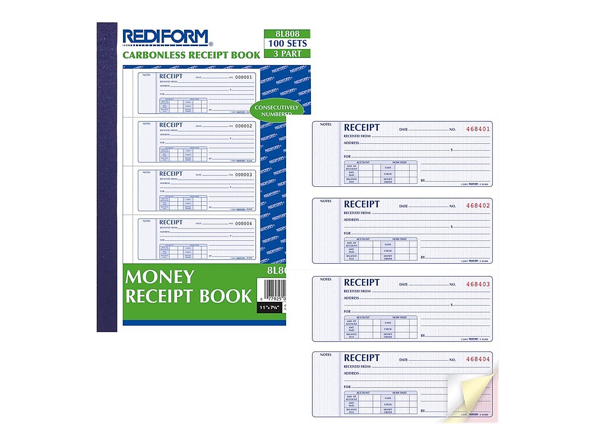 Rediform 3-Part Carbonless Receipts Pad, 7