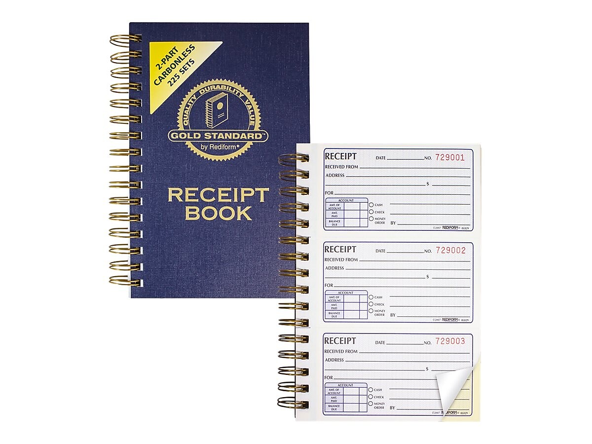 Rediform Gold Standard 2-Part Carbonless Receipts Book, 5