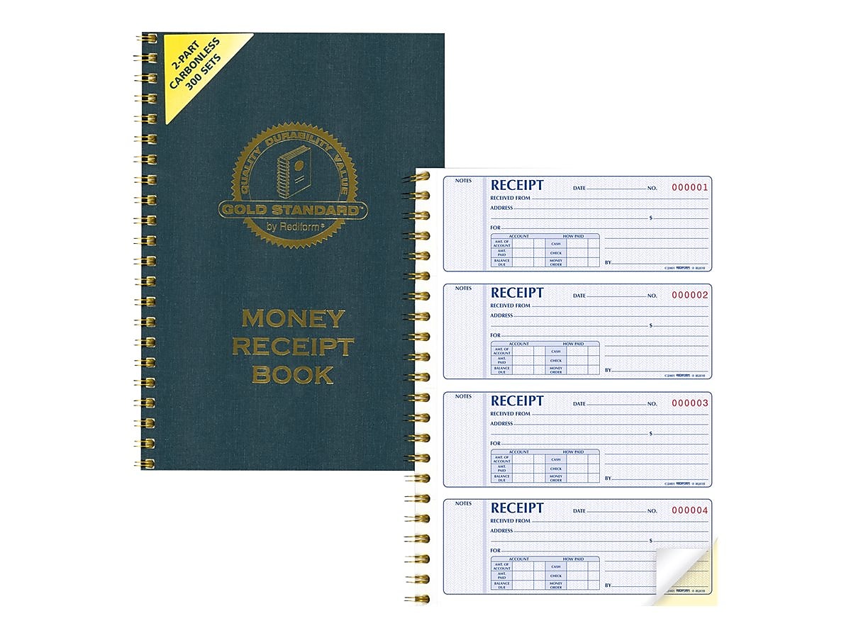 Rediform Gold Standard 2-Part Carbonless Receipts Book, 7