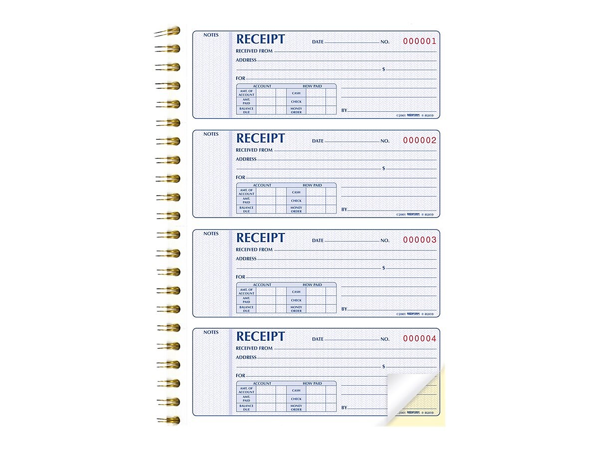 Rediform Gold Standard 2-Part Carbonless Receipts Book, 7
