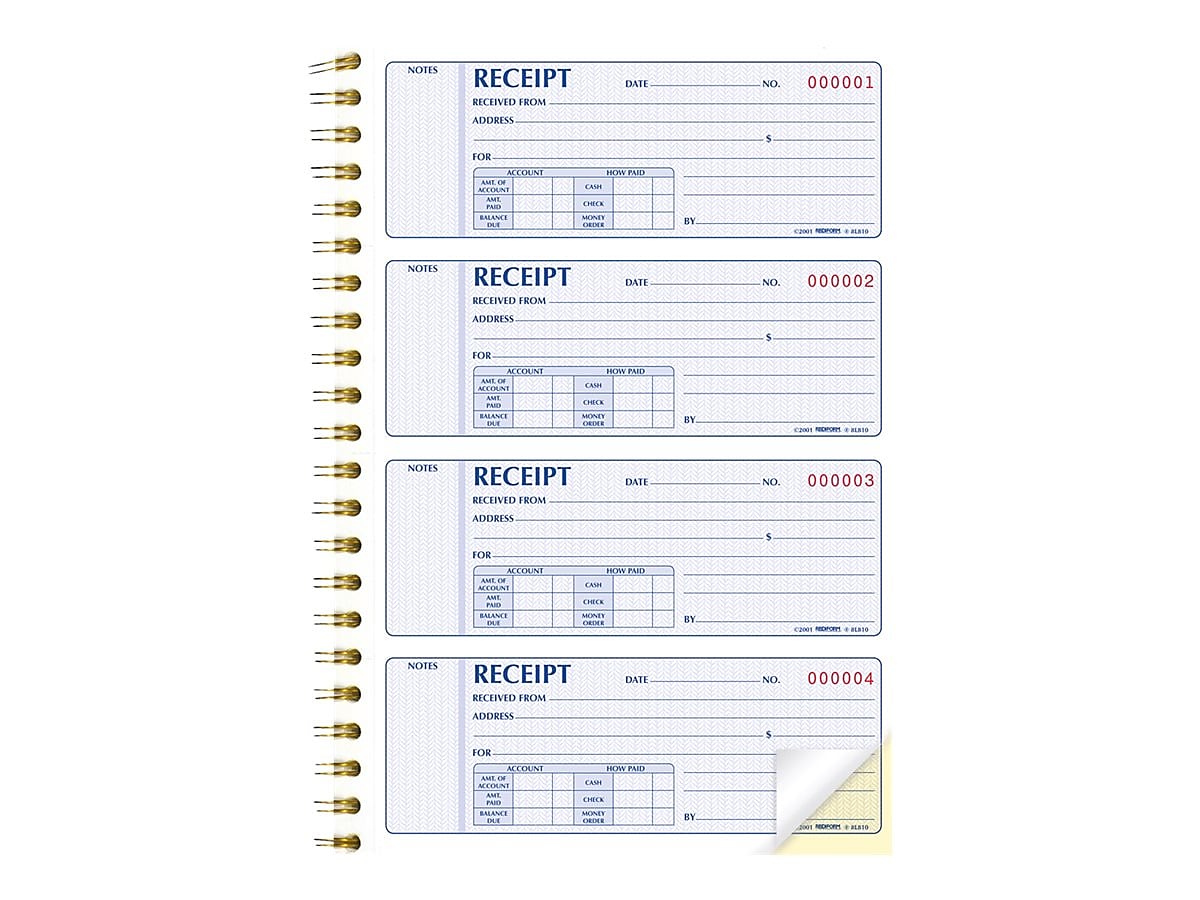 Rediform Gold Standard 2-Part Carbonless Receipts Book, 7