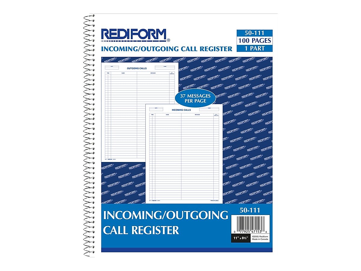 Rediform Incoming/Outgoing Call Register, 8.5