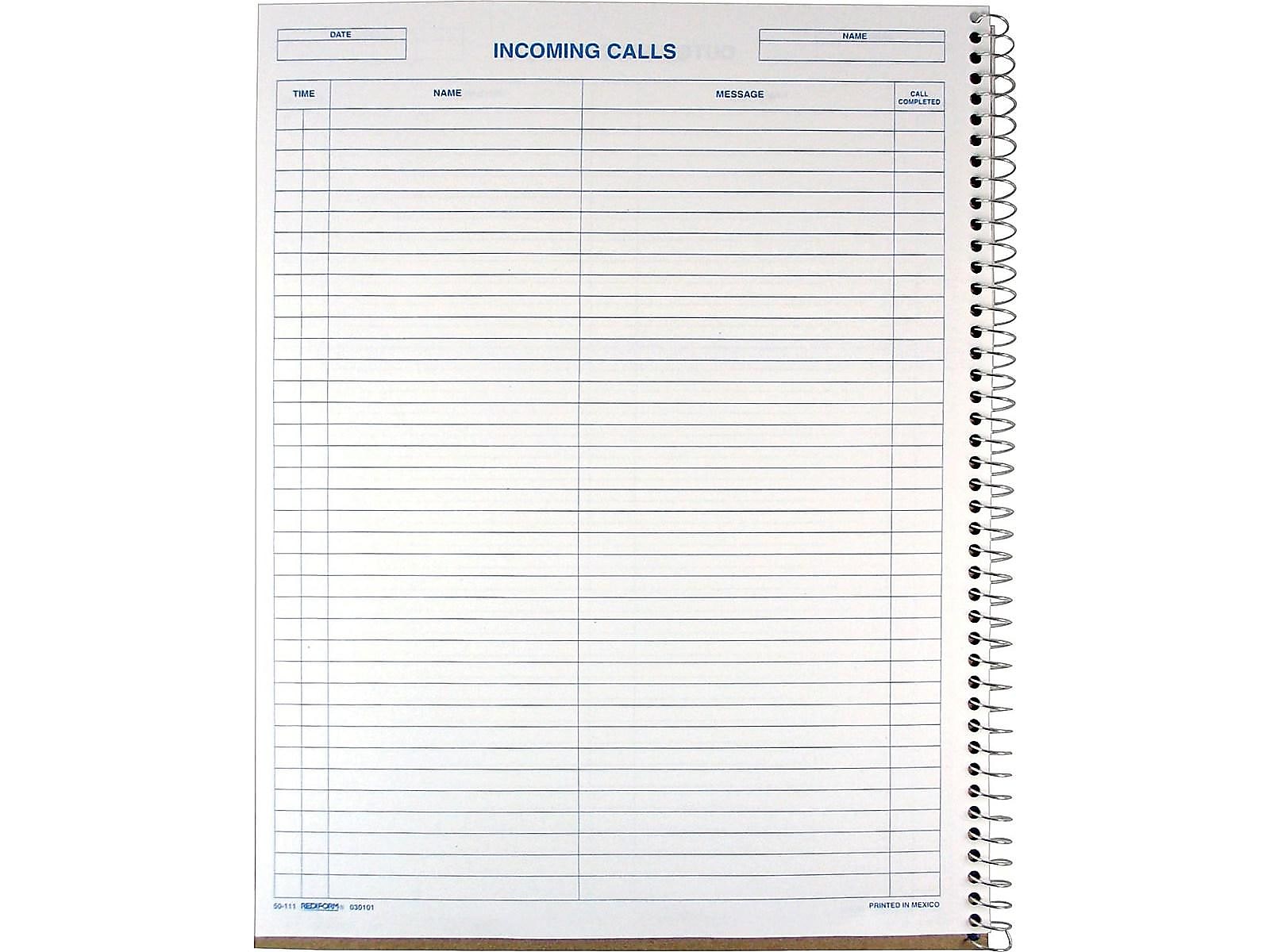Rediform Incoming/Outgoing Call Register, 8.5