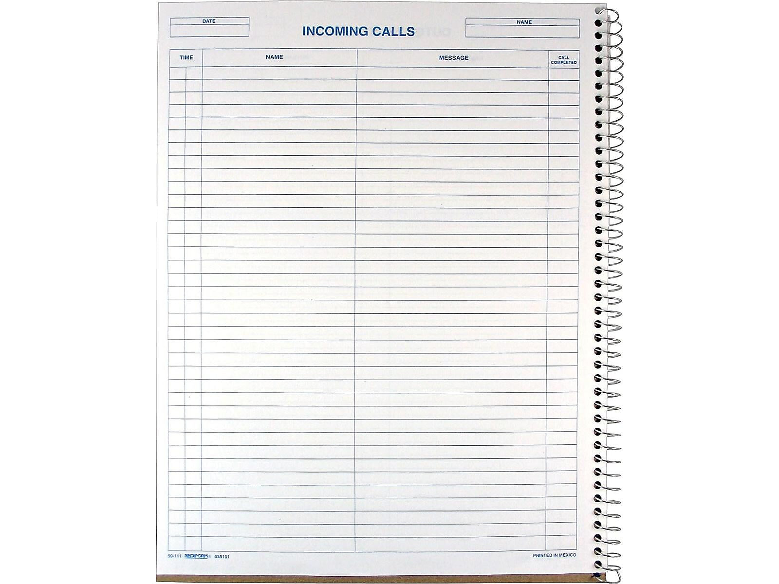 Rediform Incoming/Outgoing Call Register, 8.5