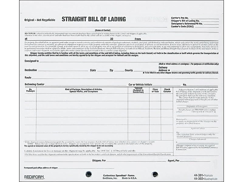 Rediform Snap-A-Way 3-Part Carbonless Bill of Lading, 7