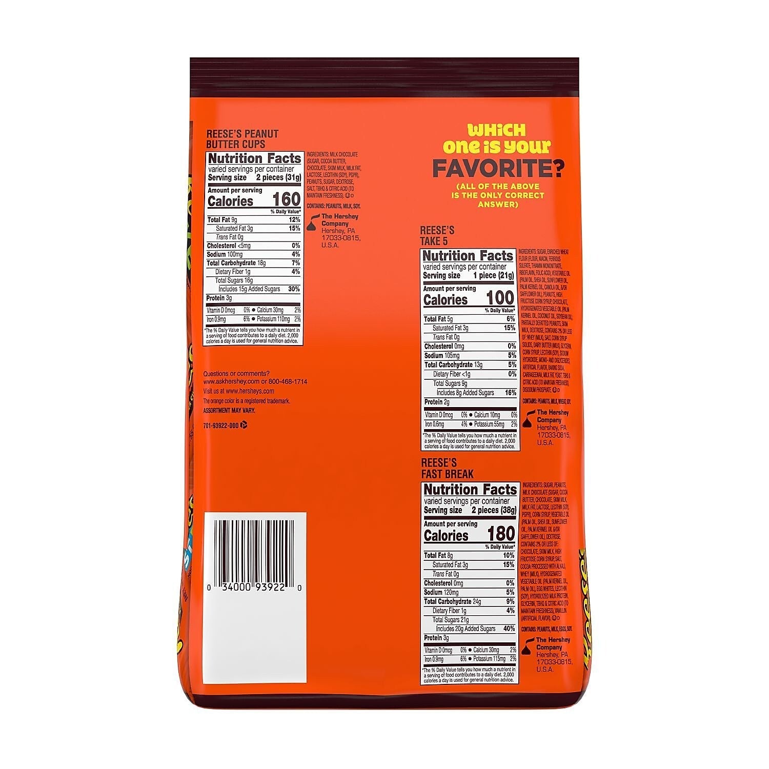 REESE'S Milk Chocolate Peanut Butter Assortment Snack Size Candy, Individually Wrapped, 32.06 oz, Bulk Party Bag