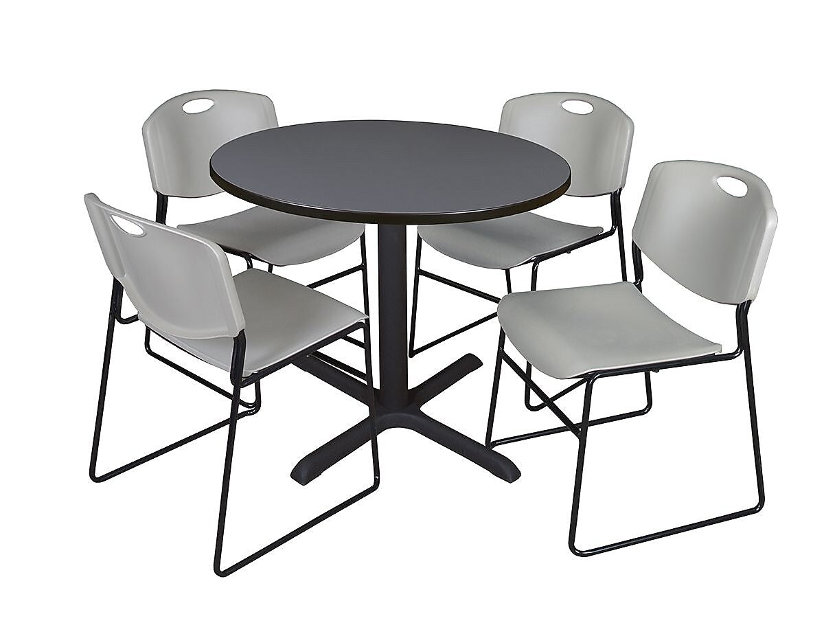 Regency 36-inch Training & Hospitality Round Shape Laminate Table with 4 Chairs, Gray