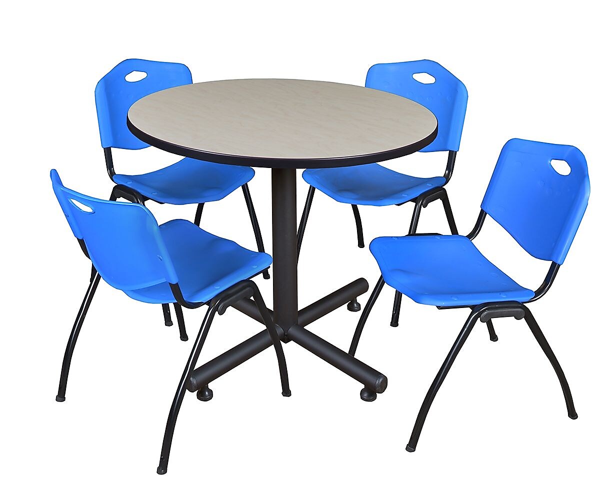 Regency 42-inch Round Laminate Maple Table with 4 M Stacker Chairs, Blue