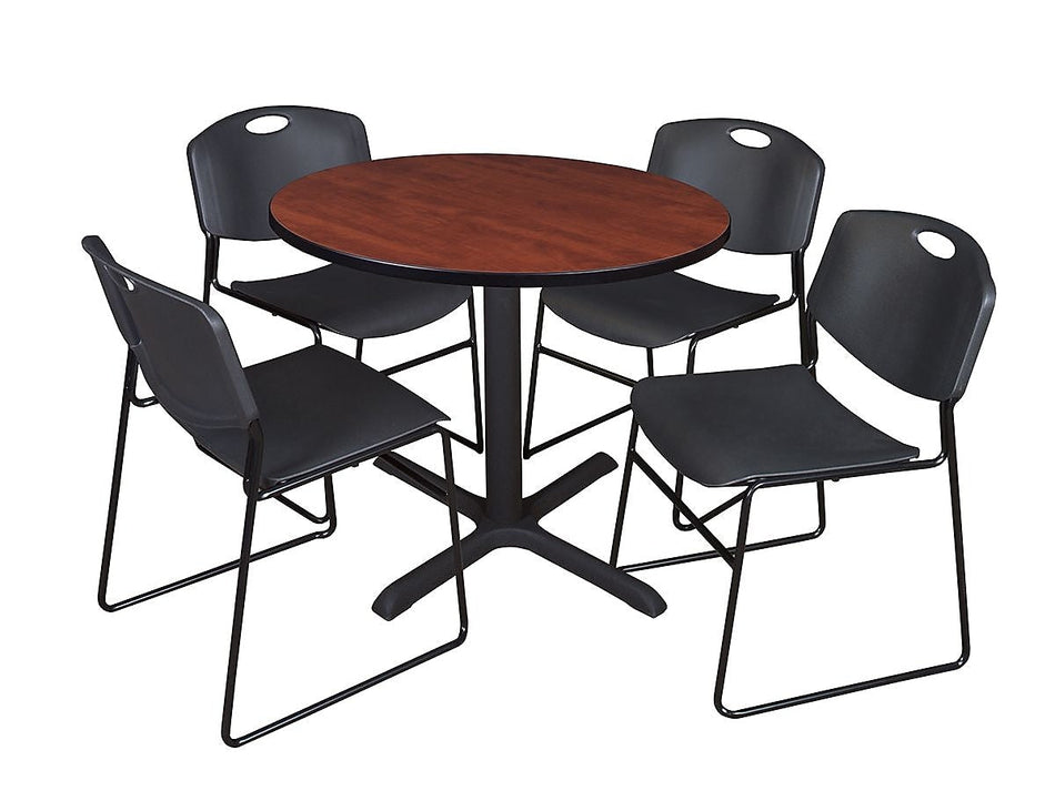 Regency 42-inch Round Table 4 Zeng Stack Chairs, Black