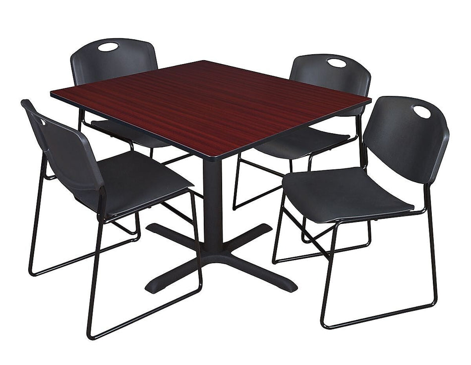 Regency 48-inch Laminate Square Table with 4 Chairs, Mahogany & Black