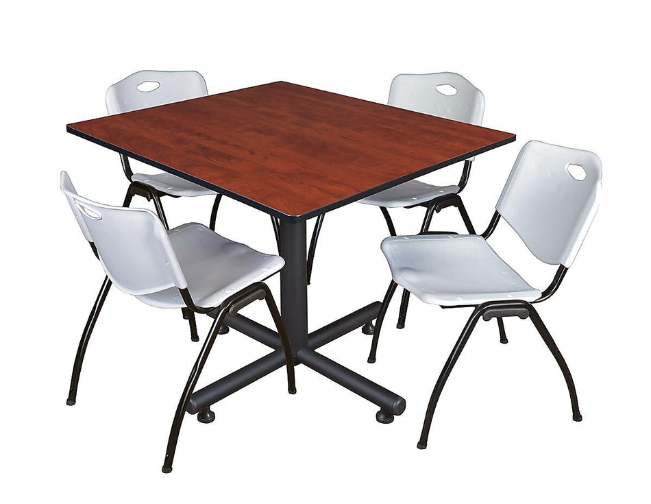 Regency 48-inch Square Laminate Cherry Table with 4 M Stacker Chairs, Gray