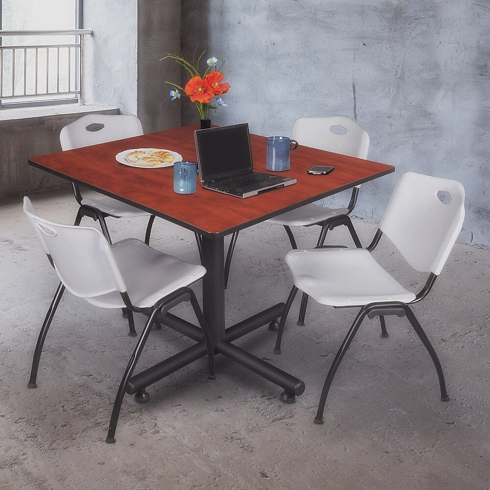 Regency 48-inch Square Laminate Cherry Table with 4 M Stacker Chairs, Gray