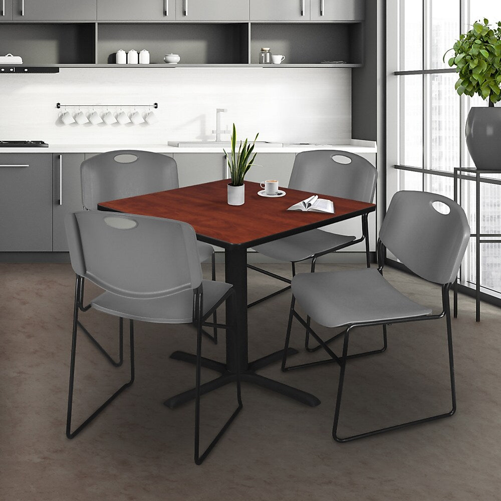 Regency 48-inch Square Laminate Cherry Table with 4 Zeng Stack Chairs, Gray