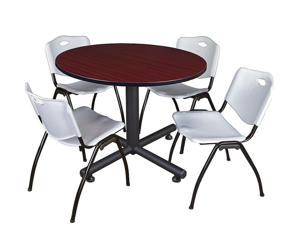 Regency 48" Laminate Round Lunch Room Table with 4 M Stacker Chairs, Gray