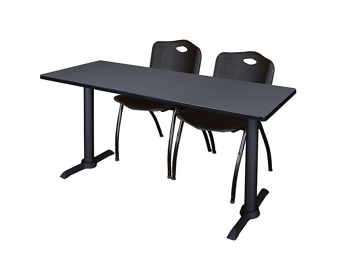 Regency 60" Metal & Wood Cain Training Table with Stack Chairs, Black