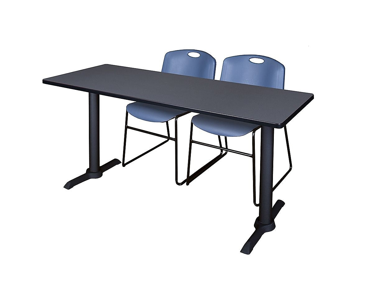 Regency 60" Metal & Wood Cain Training Table with Zeng Stack Chairs, Blue