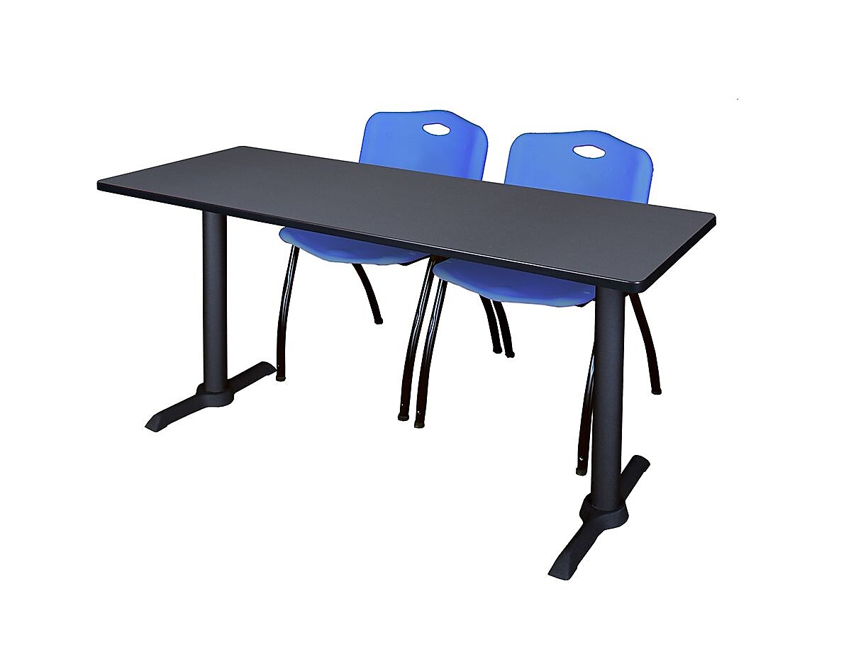 Regency Seating Cain 60" x 24" Training Table, Grey & 2 'M' Stack Chairs, Blue