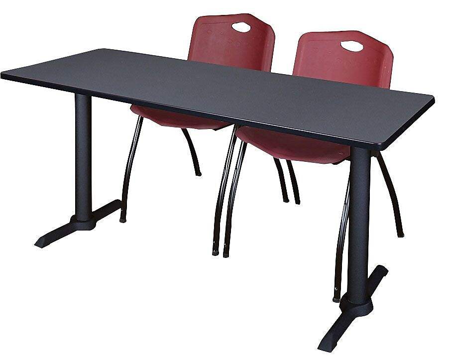 Regency Seating Cain 60" x 24" Training Table, Grey & 2 'M' Stack Chairs, Burgundy