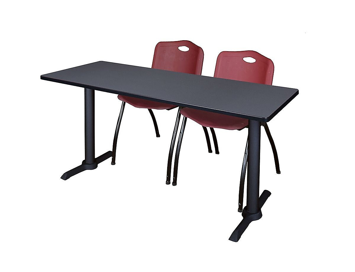 Regency Seating Cain 60" x 24" Training Table, Grey & 2 'M' Stack Chairs, Burgundy