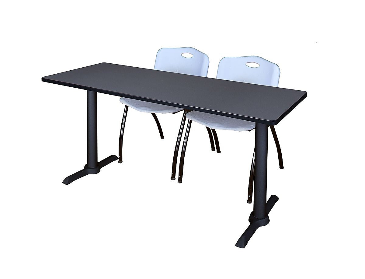 Regency Seating Cain 60" x 24" Training Table, Grey & 2 'M' Stack Chairs, Grey