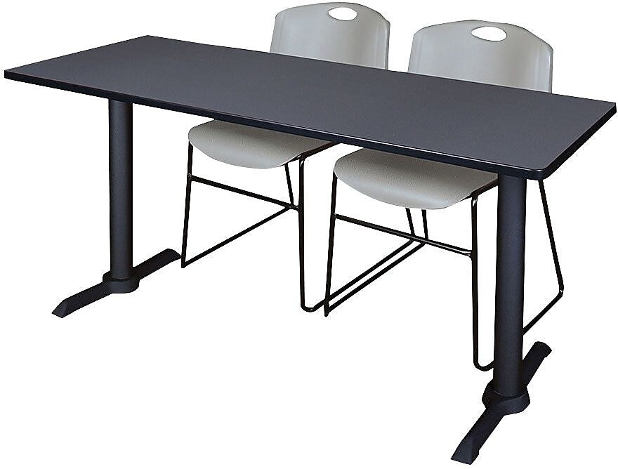 Regency Seating Cain 60" x 24" Training Table, Grey & 2 Zeng Stack Chairs, Grey