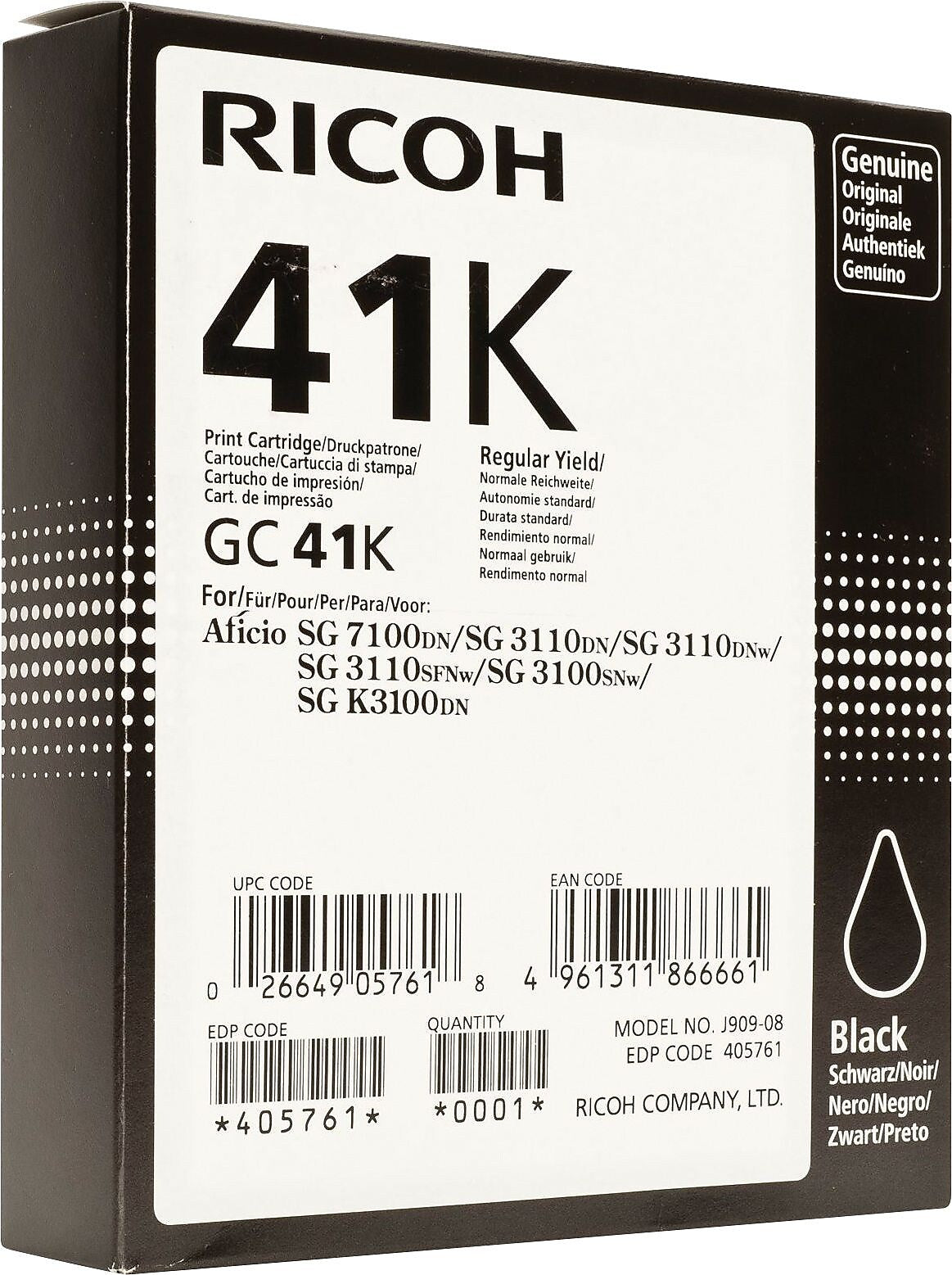 Ricoh GC-41K Black Standard Yield Ink Cartridge
