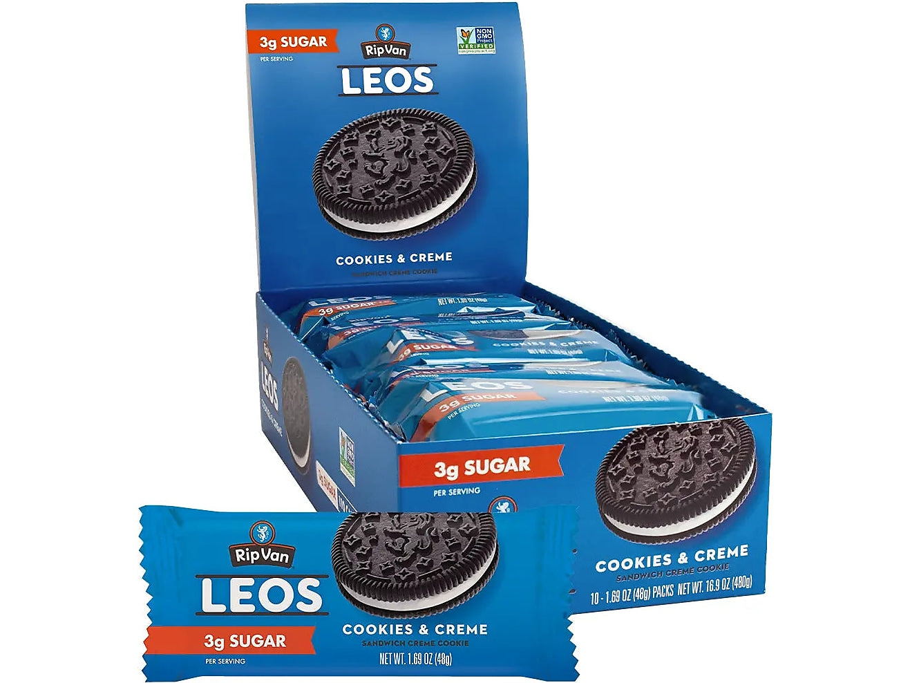 Rip Van Leos Cookies & Cream Sandwich Cookies, 1.69 oz., 10 Packs/Box
