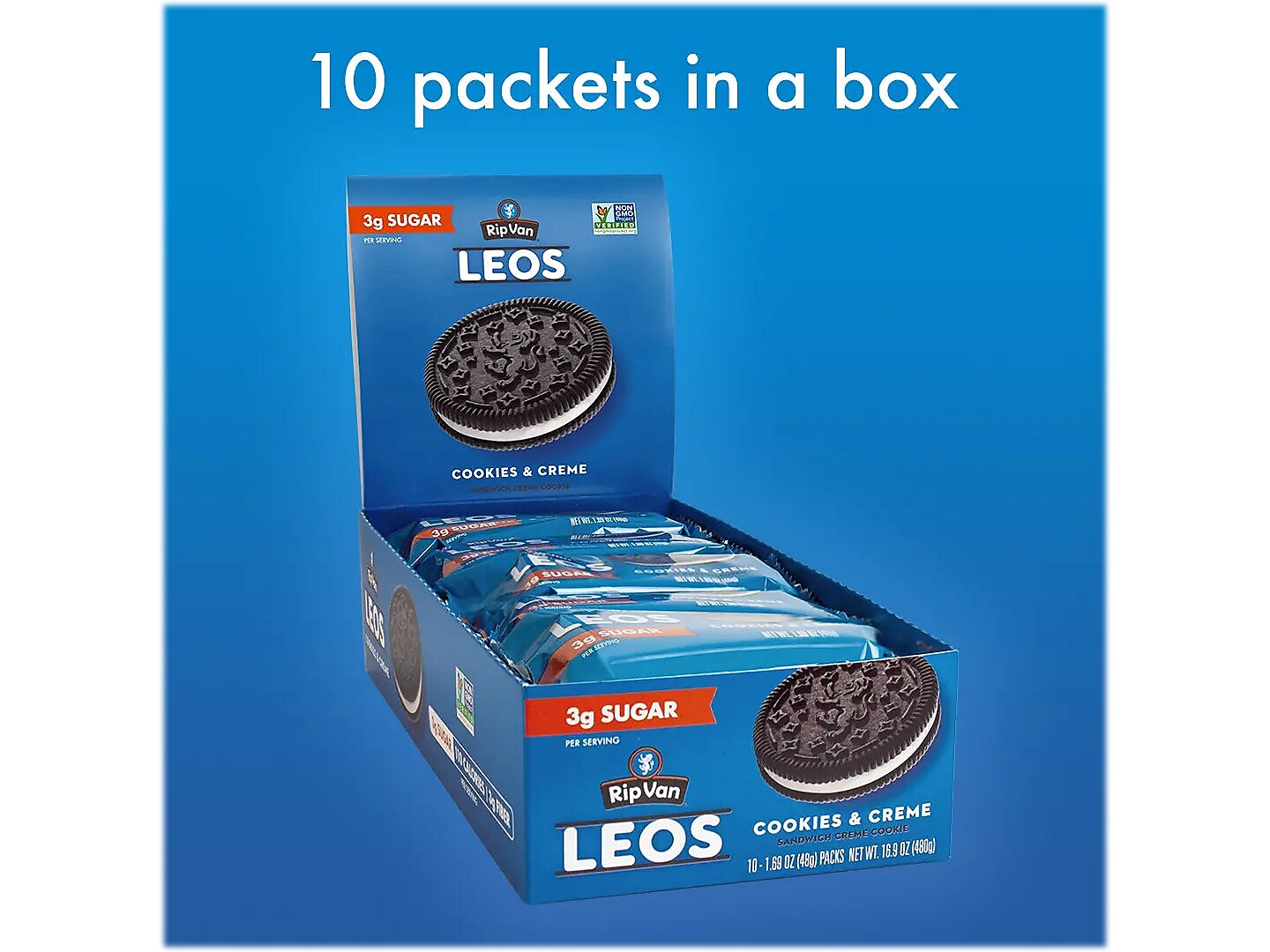 Rip Van Leos Cookies & Cream Sandwich Cookies, 1.69 oz., 10 Packs/Box