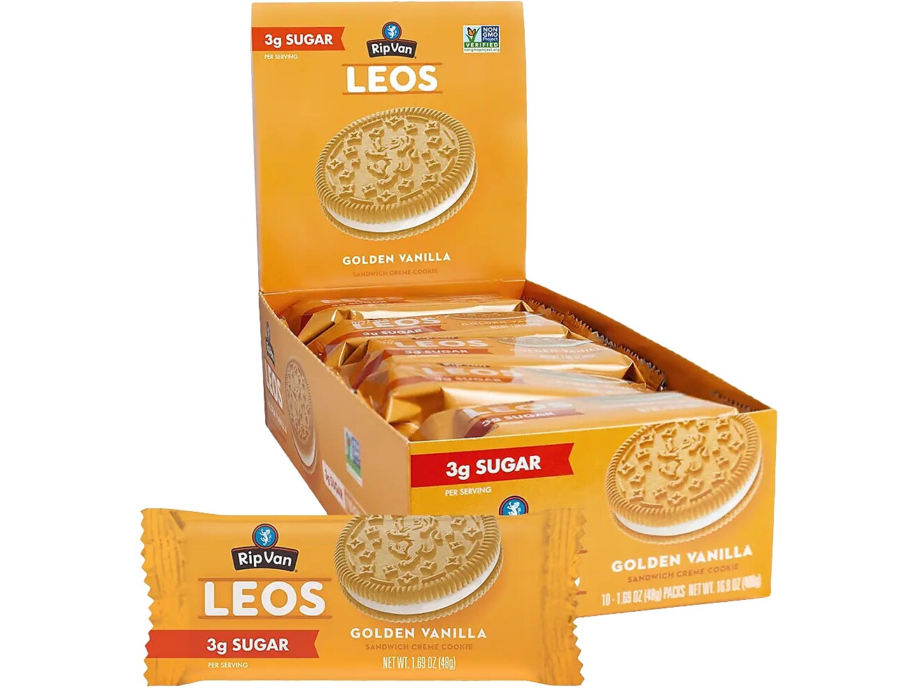 Rip Van Leos Golden Vanilla Sandwich Cookies, 1.69 oz., 10 Packs/Box
