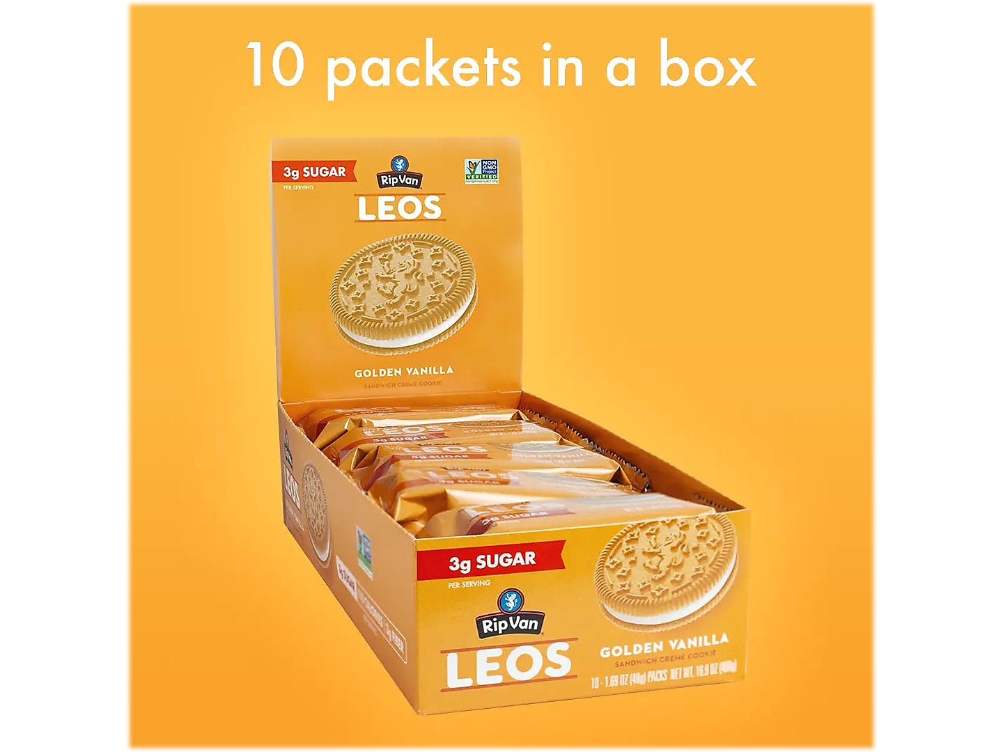 Rip Van Leos Golden Vanilla Sandwich Cookies, 1.69 oz., 10 Packs/Box