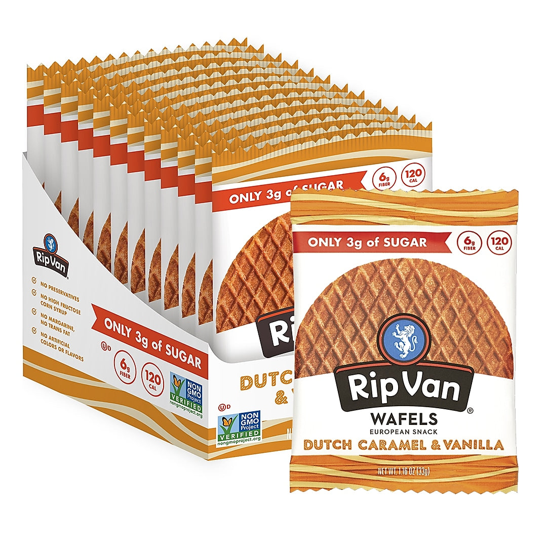 Rip Van Wafels Dutch Caramel and Vanilla Stroopwafels, 1.16 oz., 12 Packs/Box, 12/Box
