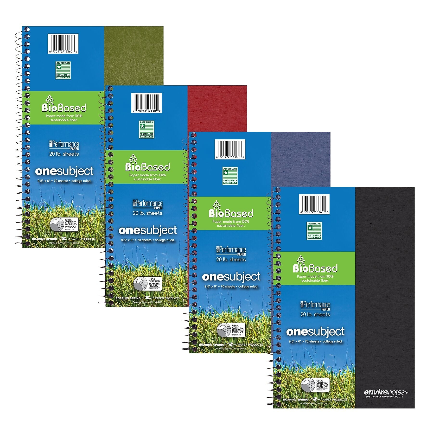 Roaring Spring Paper Products BioBased 1-Subject Notebooks, 6