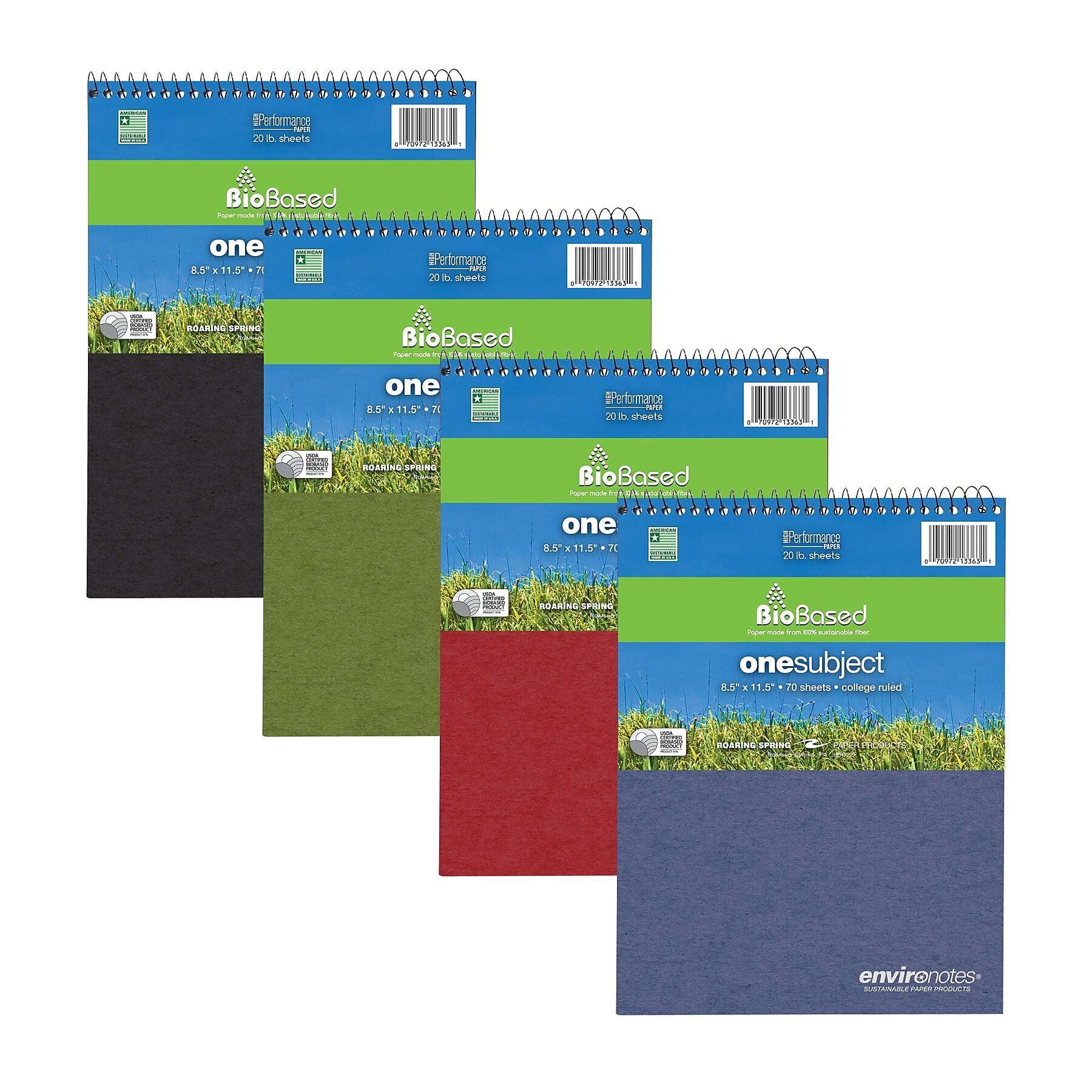 Roaring Spring Paper Products BioBased 1-Subject Professional Notebooks, 11.5