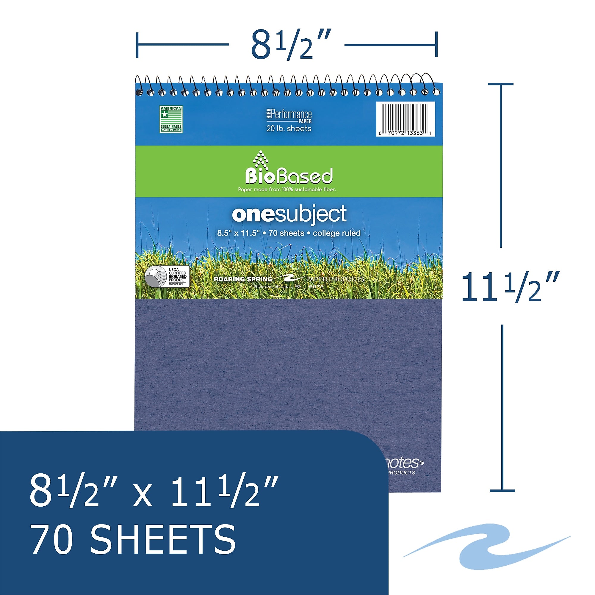 Roaring Spring Paper Products BioBased 1-Subject Professional Notebooks, 11.5