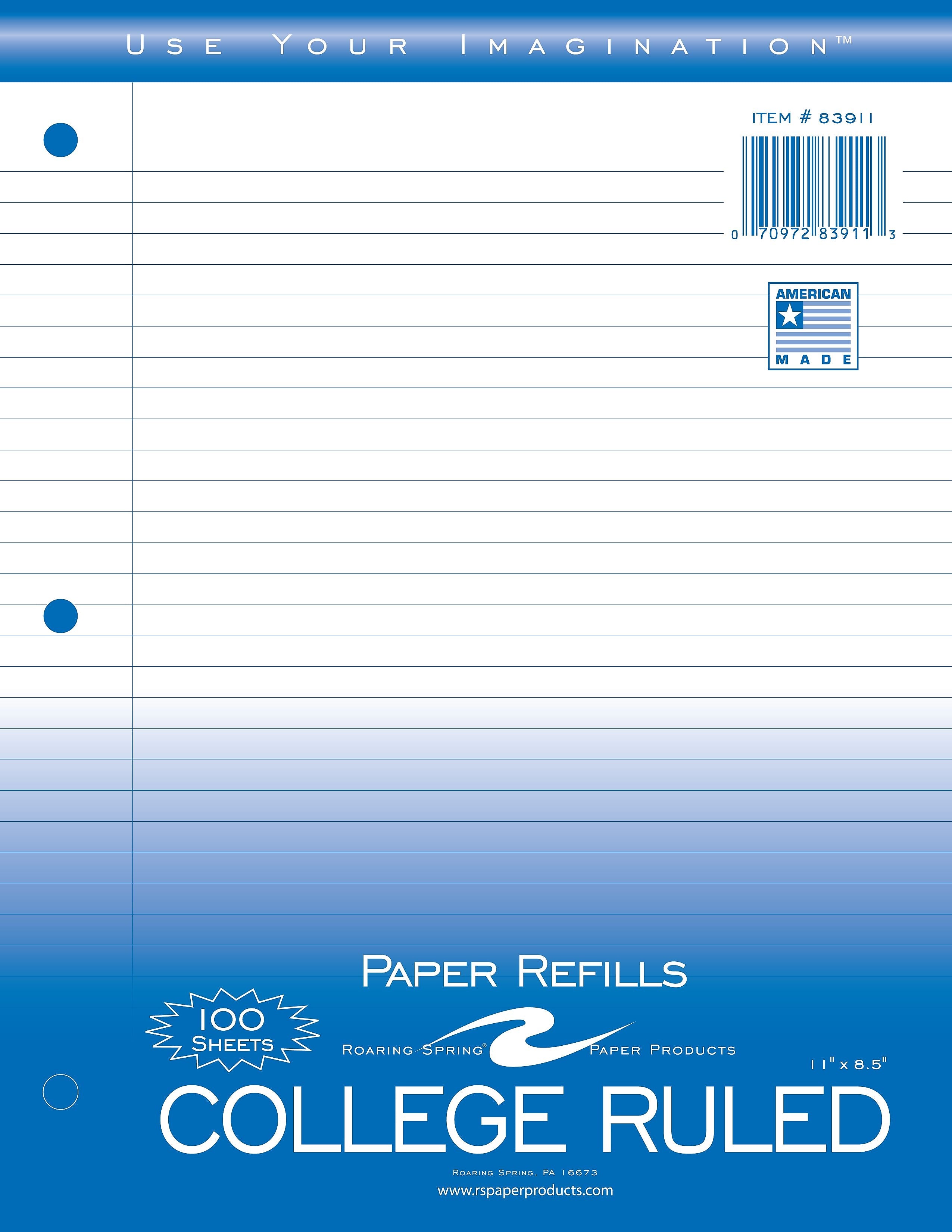 Roaring Spring Paper Products College Ruled College Ruled Filler Paper, 8.5