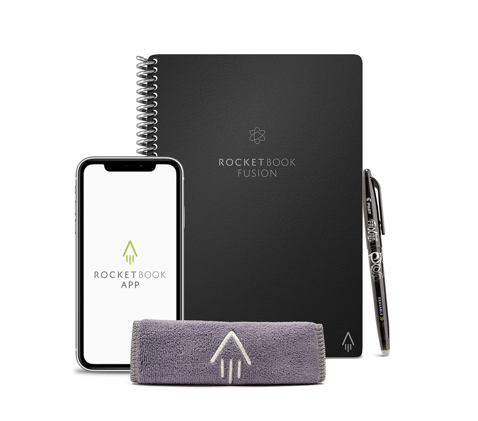 Rocketbook Fusion Reusable Notebook Planner Combo, 6" x 8.8", 7 Page Styles, 42 Pages, Black