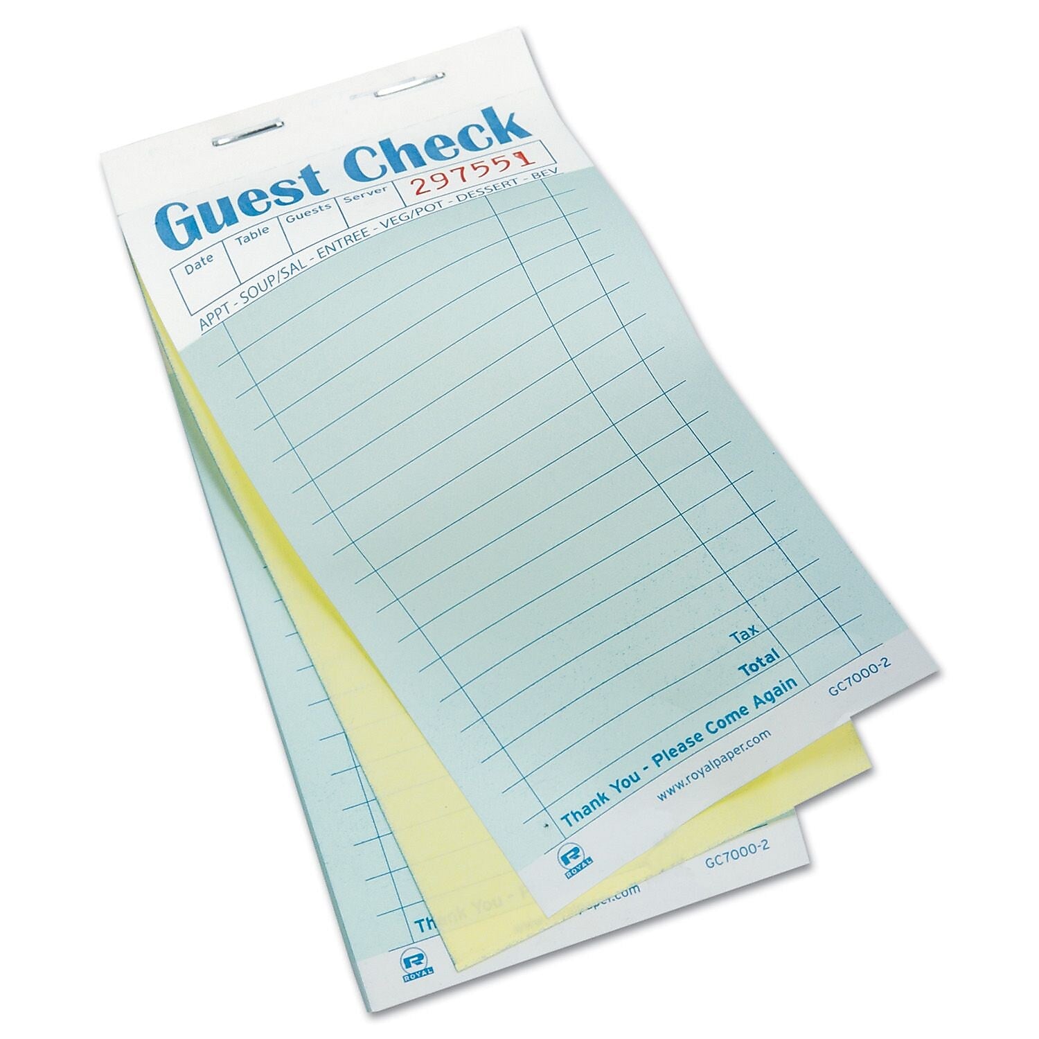 Royal Guest Check Book, Carbonless Duplicate, Multicolored, 2500/Box