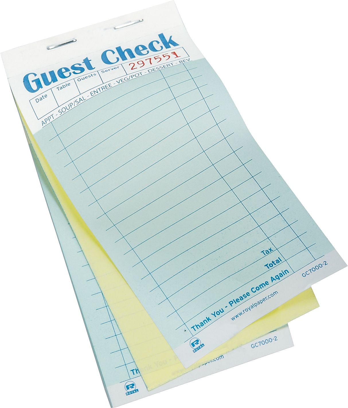 Royal Guest Check Book, Carbonless Duplicate, Multicolored, 2500/Box