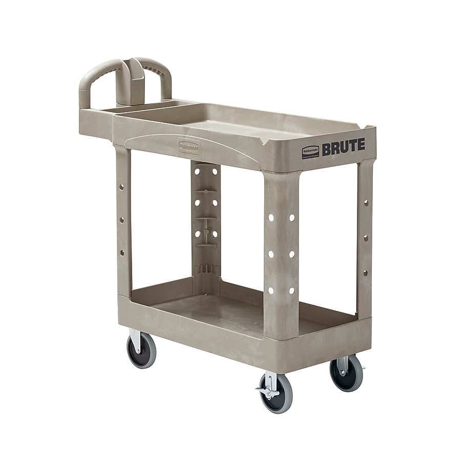 Rubbermaid 2-Shelf Plastic/Poly Mobile Utility Cart with Swivel Wheels, Beige