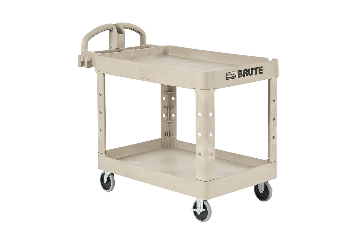 Rubbermaid 2-Shelf Plastic/Poly Mobile Utility Cart with Swivel Wheels, Beige