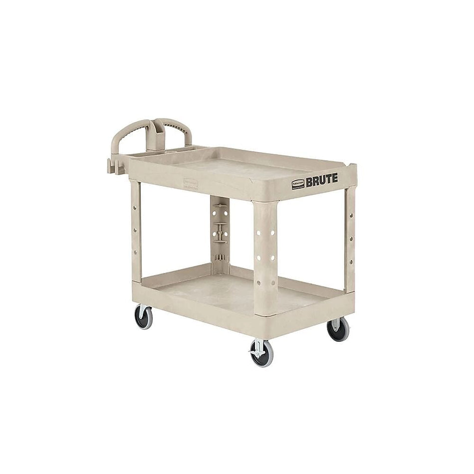 Rubbermaid 2-Shelf Plastic/Poly Mobile Utility Cart with Swivel Wheels, Beige