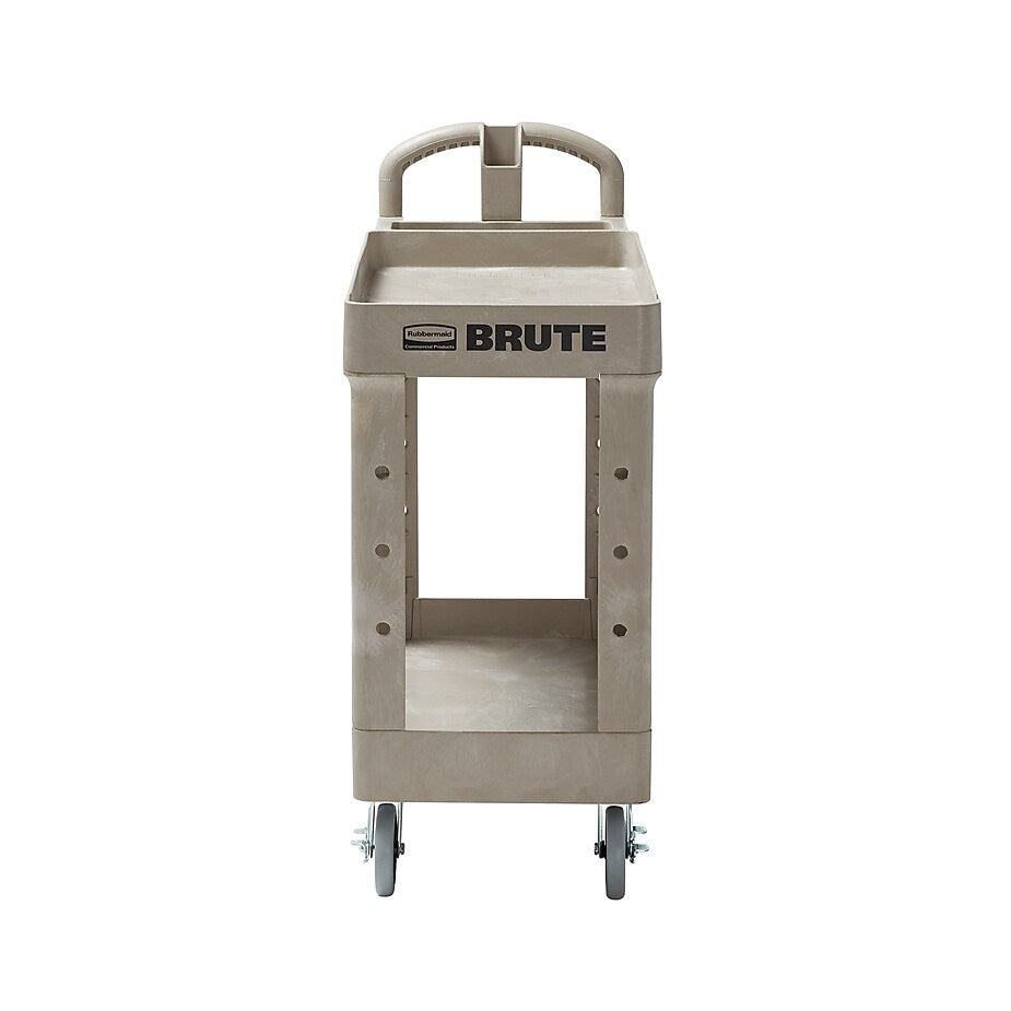 Rubbermaid 2-Shelf Plastic/Poly Mobile Utility Cart with Swivel Wheels, Beige