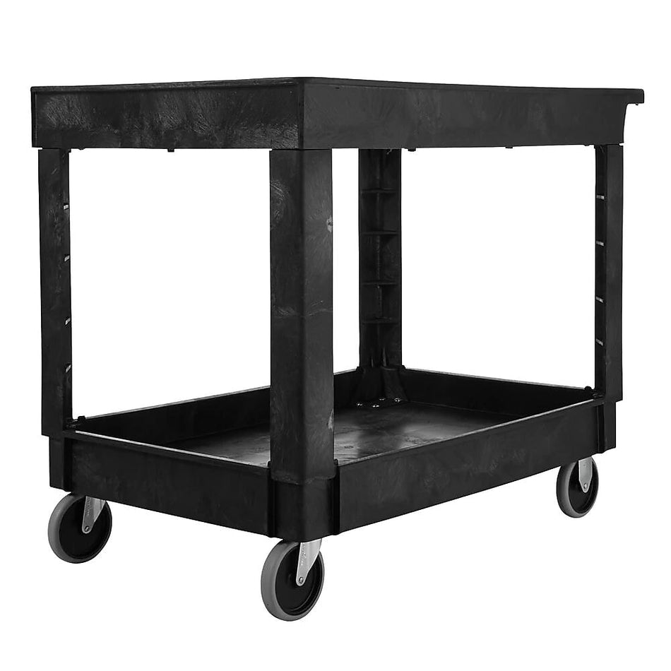 Rubbermaid 2-Shelf Plastic/Poly Mobile Utility Cart with Swivel Wheels, Black