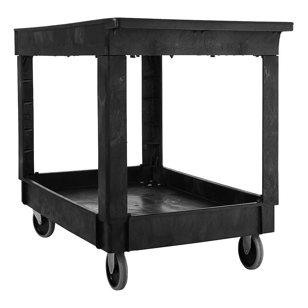 Rubbermaid 2-Shelf Plastic/Poly Mobile Utility Cart with Swivel Wheels, Black