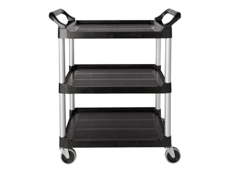 Rubbermaid 3-Shelf Plastic/Poly Mobile Utility Cart with Swivel Wheels, Black