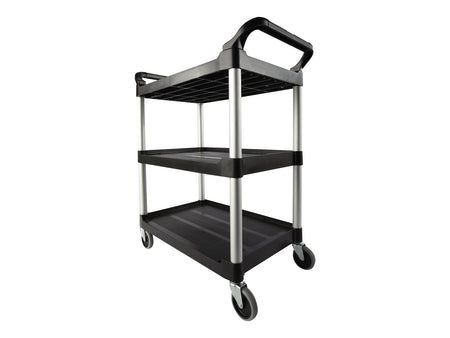 Rubbermaid 3-Shelf Plastic/Poly Mobile Utility Cart with Swivel Wheels, Black